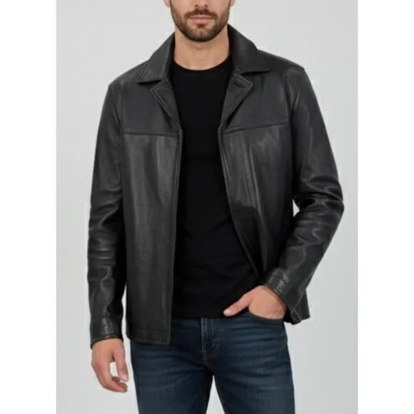 VTG Perry Ellis Portfolio Mens Black Lambskin Leather Jacket | 90s Quiet Luxury - Picture 1 of 16